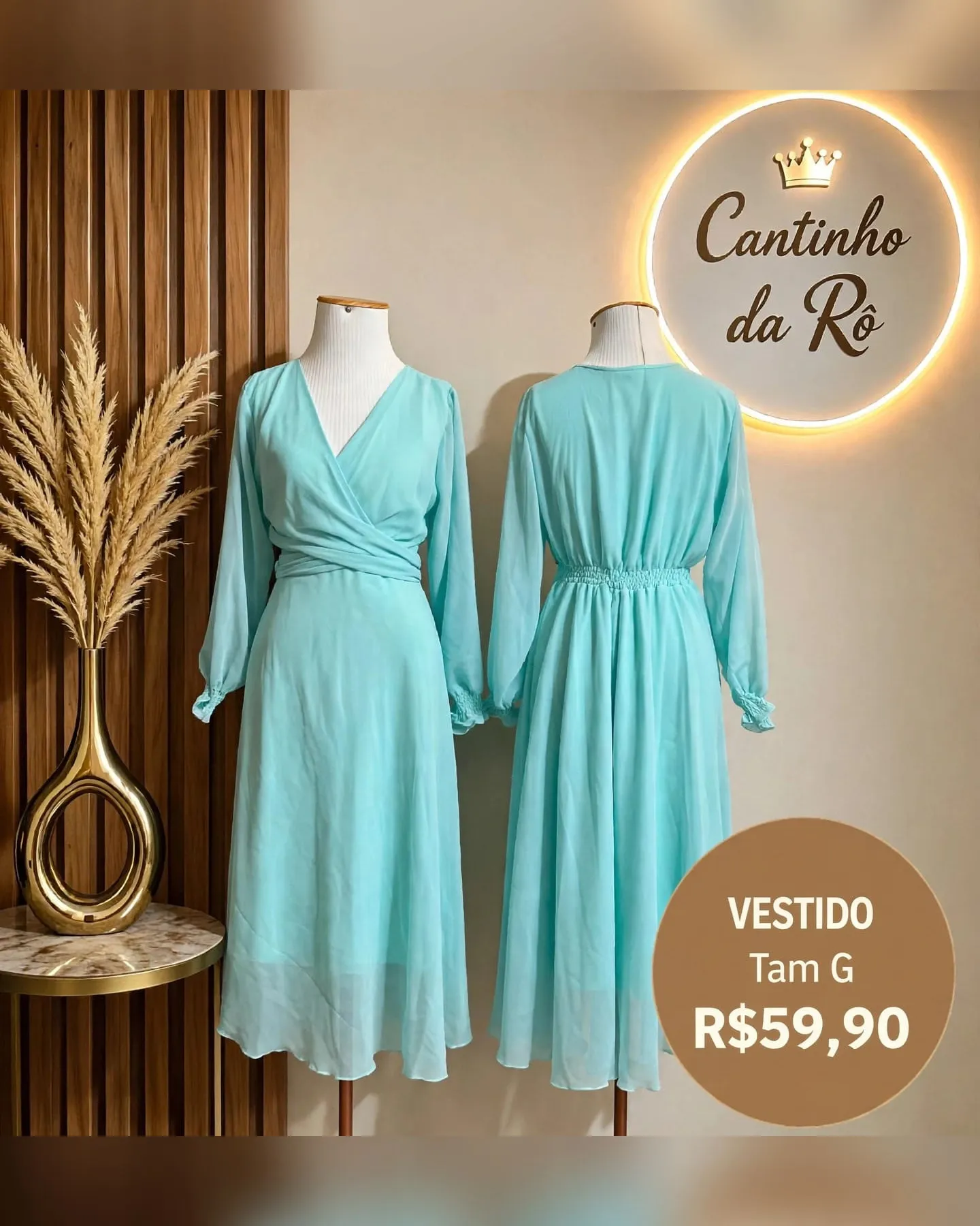 Vestido verde-água de manga longa, foto 1 de 1