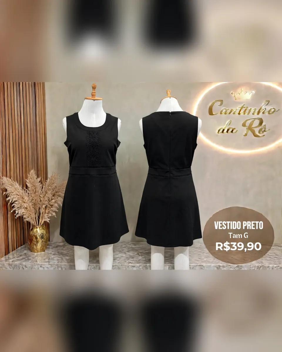 Vestido preto com renda, tamanho G