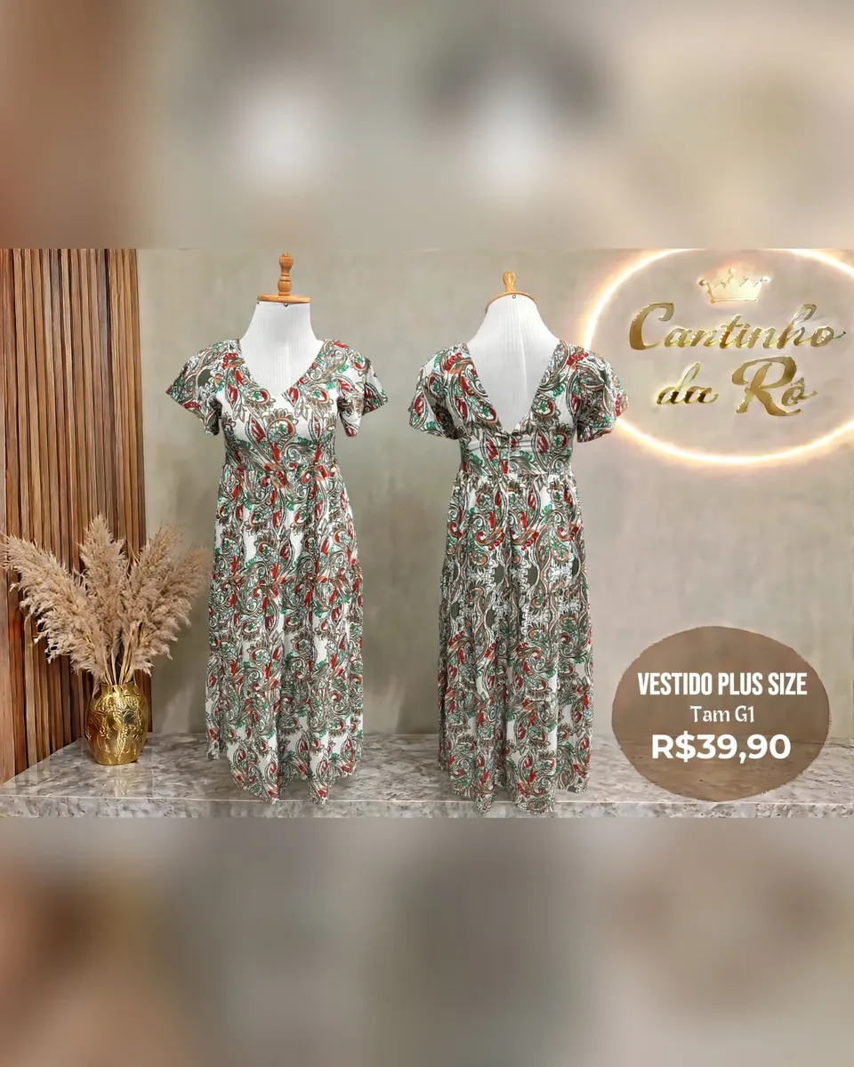 Vestido longo estampado plus size, tamanho G1