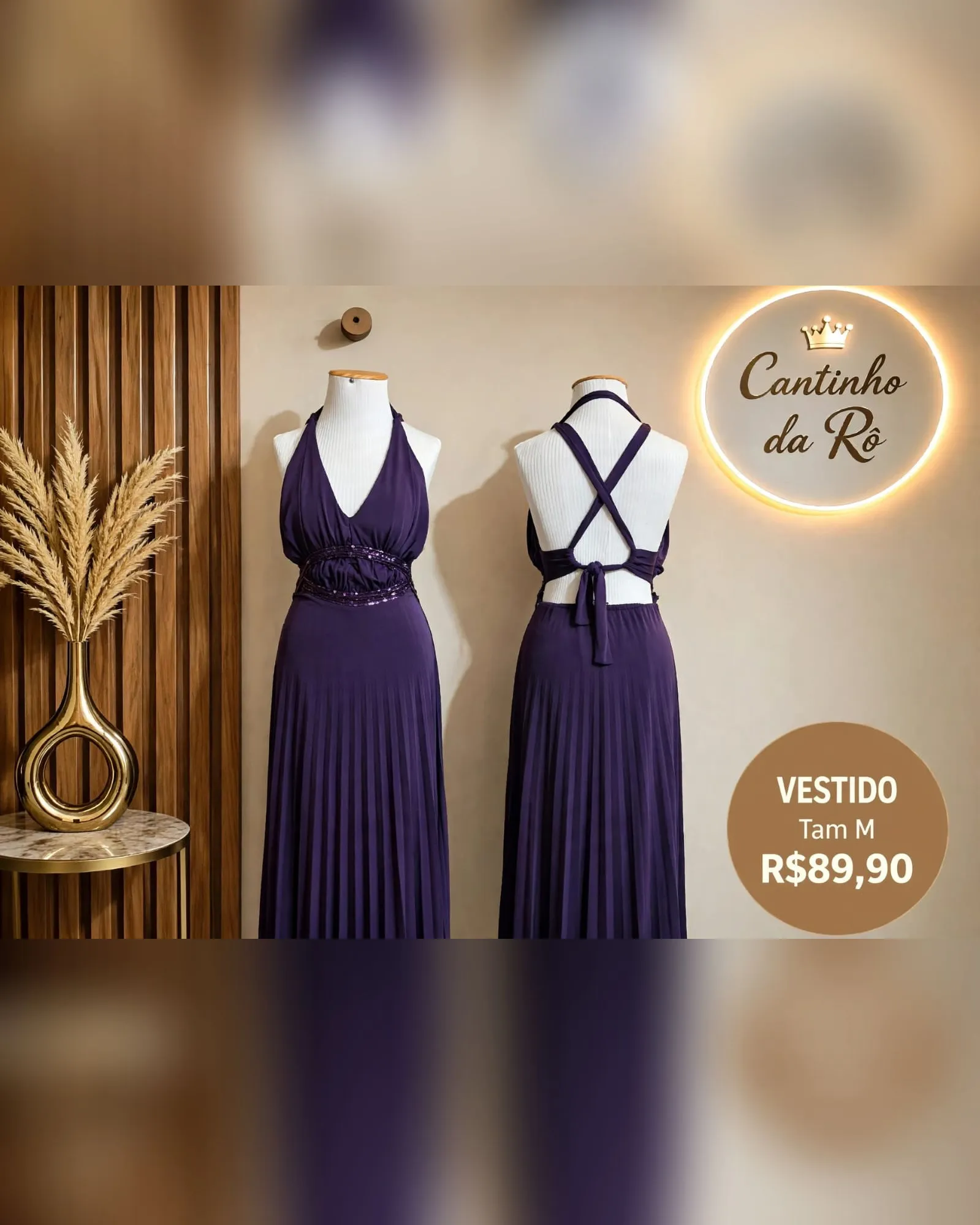 Vestido longo roxo plissado, foto 1 de 1