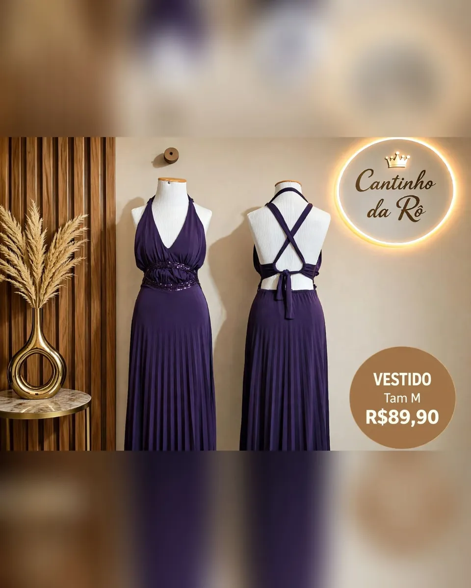 Vestido longo roxo plissado, foto 1 de 1
