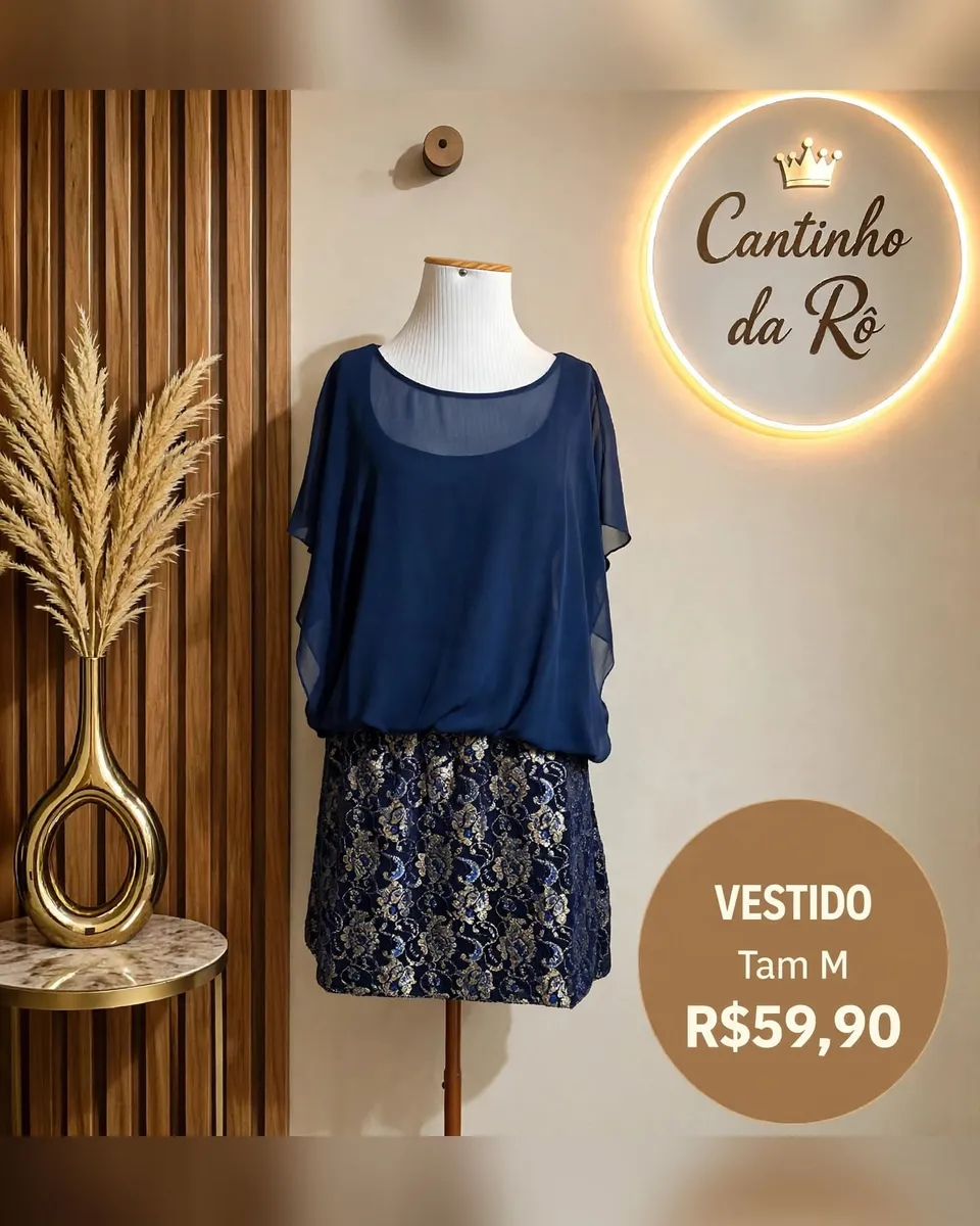 Vestido azul-marinho e dourado, foto 1 de 1