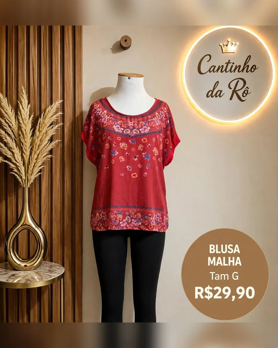 Blusa de malha vermelha florida, foto 1 de 1