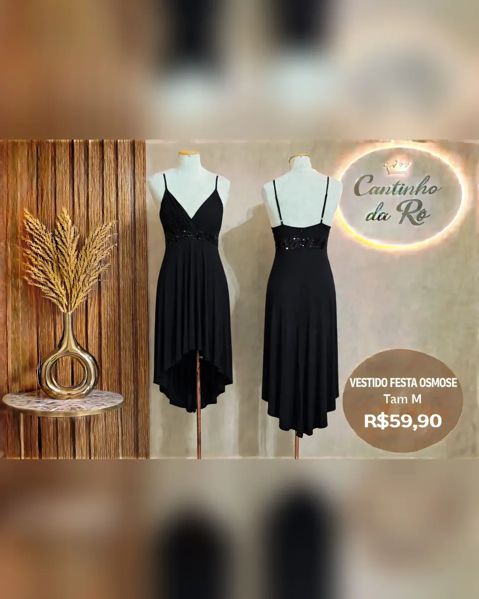 Vestido de festa Osmose preto, tamanho M