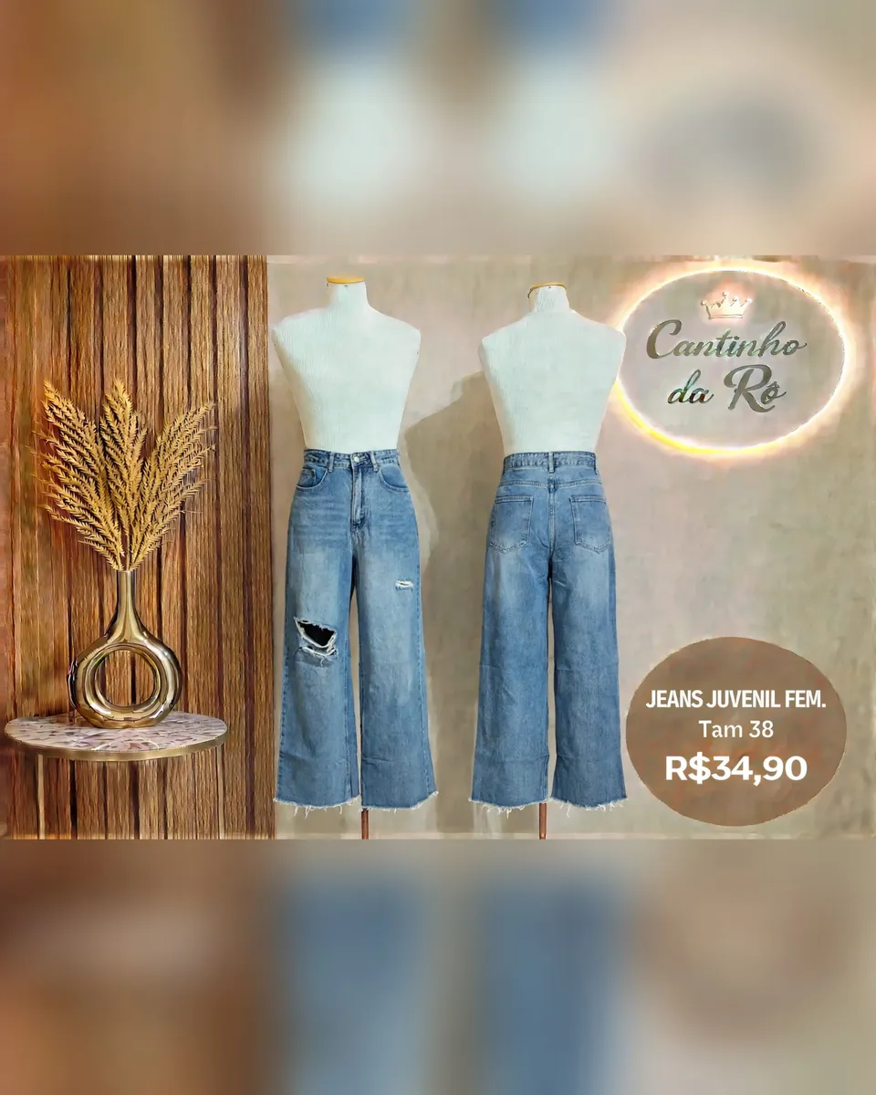 Calça jeans wide leg clara, tamanho 38