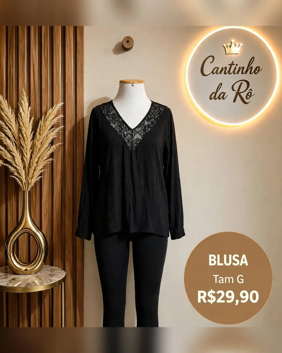 Blusa preta com renda, foto 1 de 1