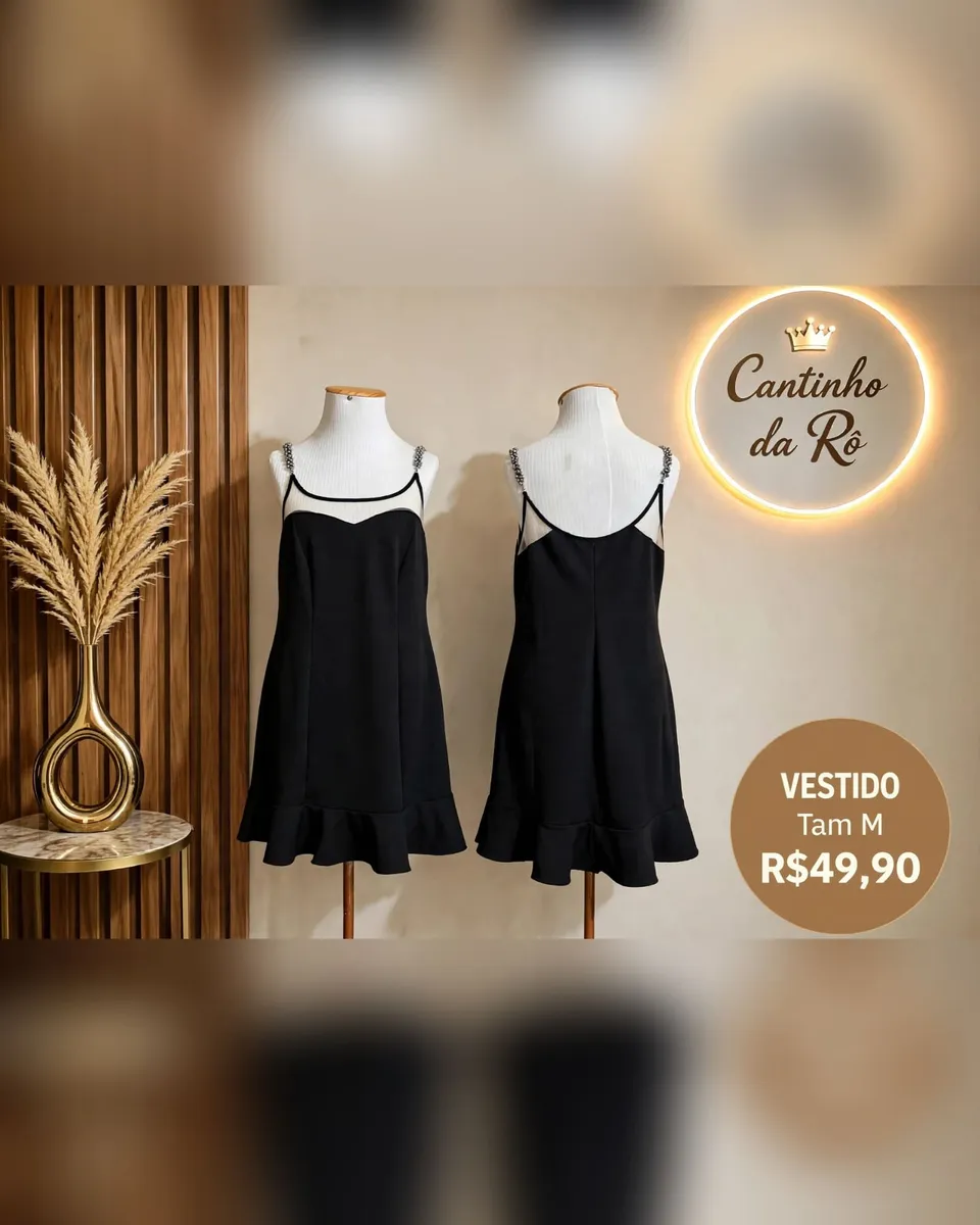 Vestido preto com alças de pedraria, foto 1 de 1