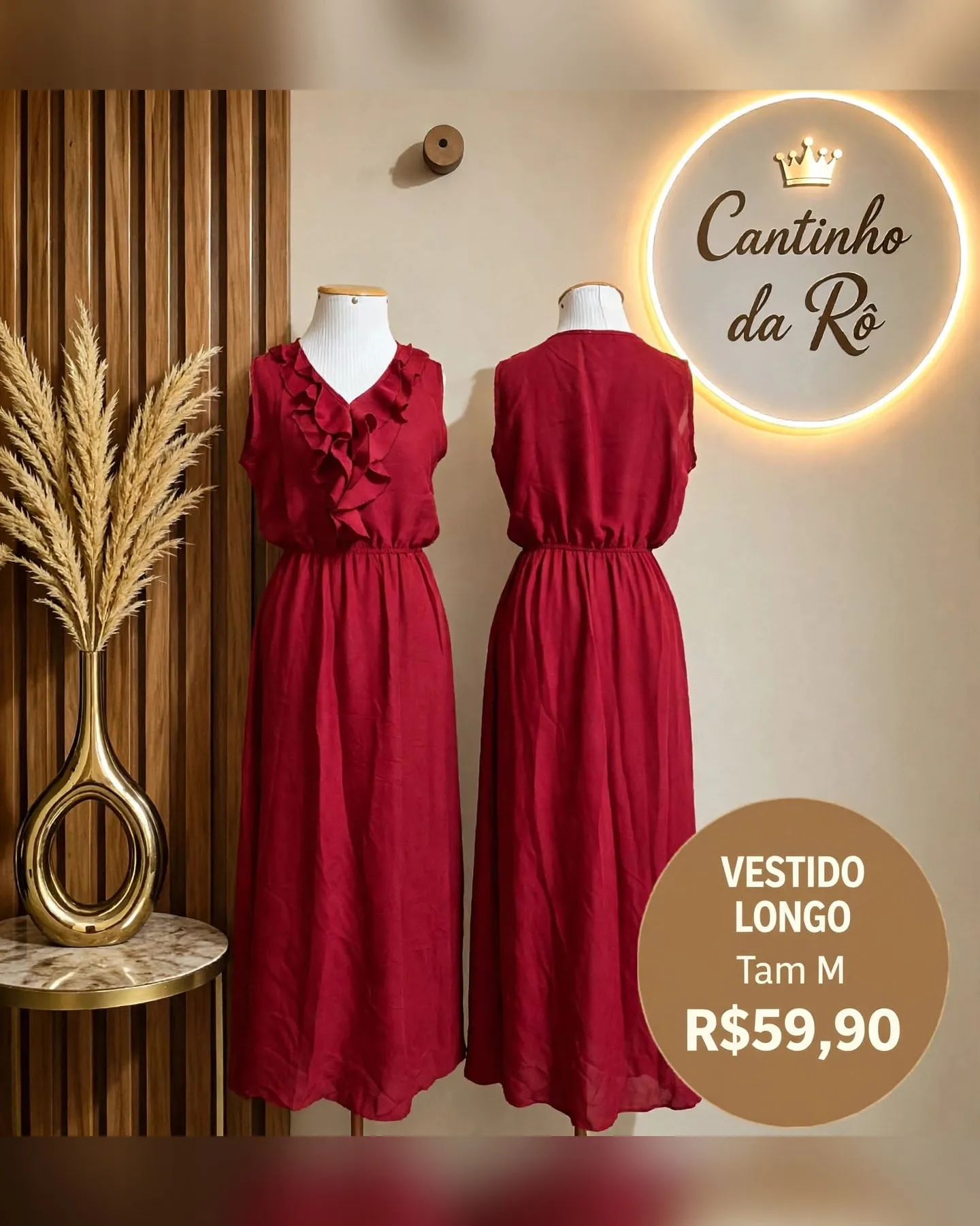 Vestido longo vermelho com babados, foto 1 de 1