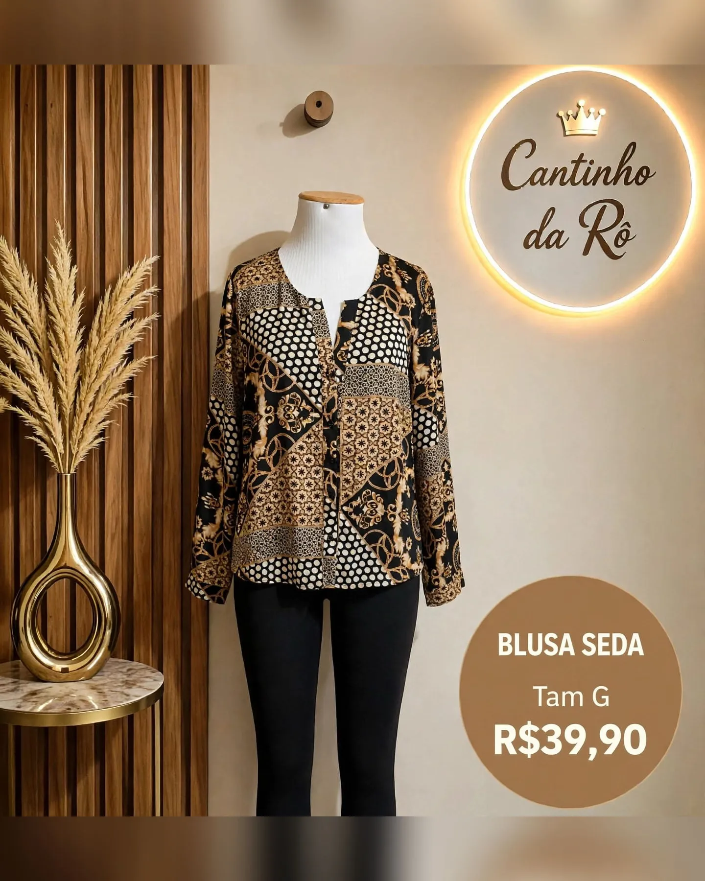 Blusa de seda estampada de manga longa, foto 1 de 1