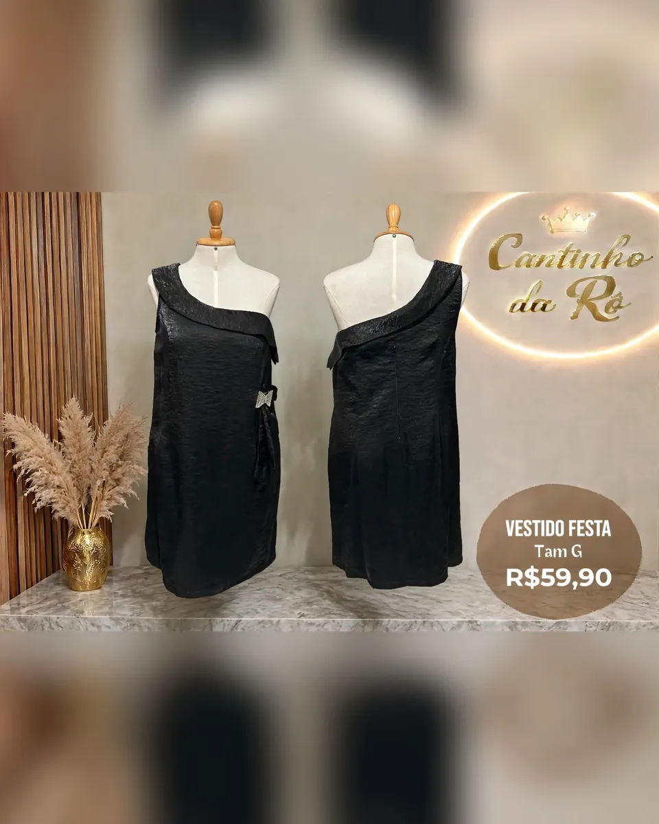 Vestido de festa preto de um ombro só, foto 1 de 1