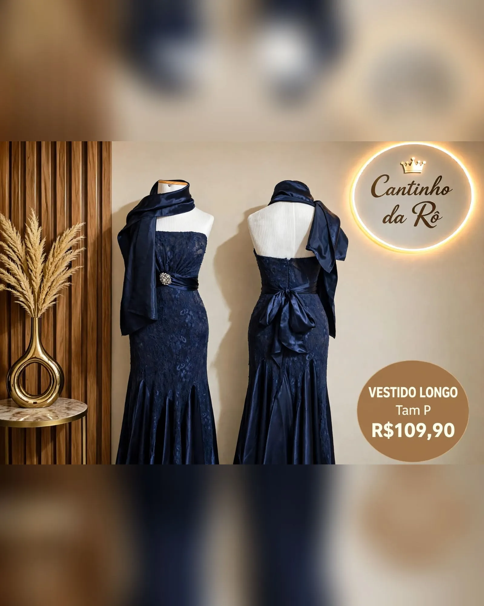 Vestido longo azul-marinho de renda, foto 1 de 1