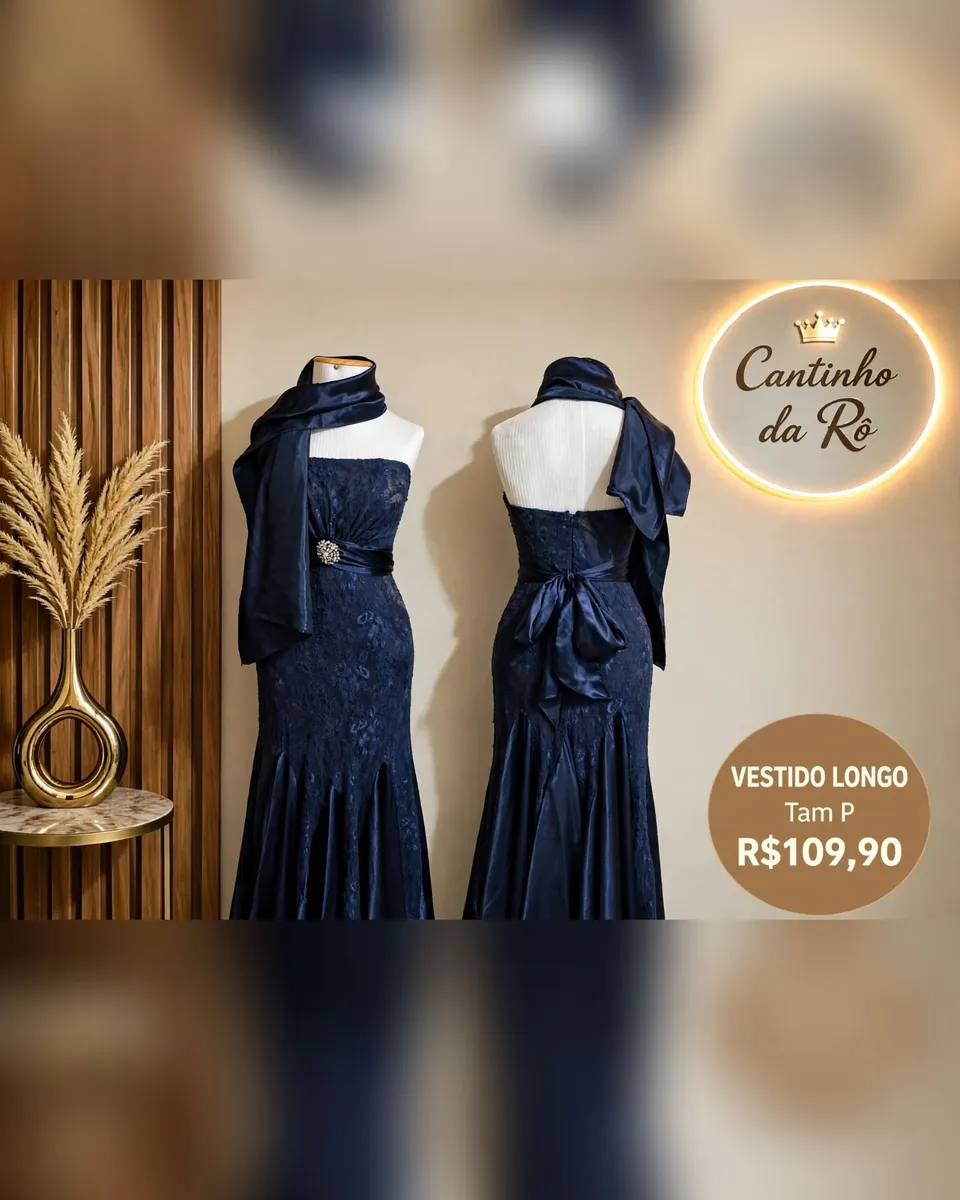 Vestido longo azul-marinho de renda, foto 1 de 1