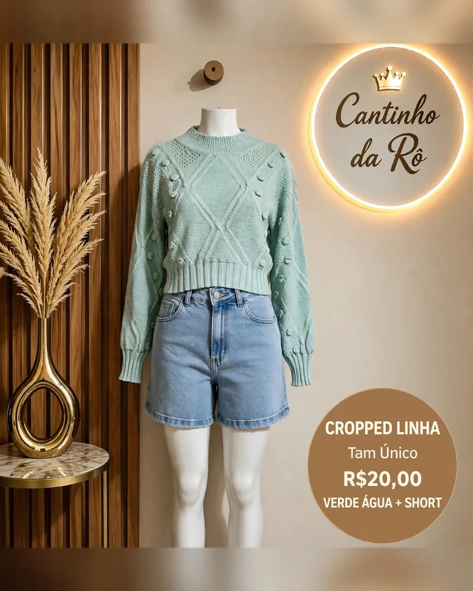 Cropped de linha verde-água + short, foto 1 de 1